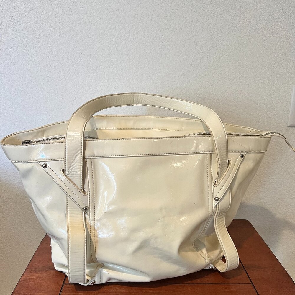 Kooba Stratford Hobo Oversized Patent Leather Bag Cream Off White